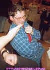 Andy Morton on floor at Cardiff BF after being tickled.  October 98