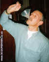 Mr Hill finding alternate uses for a funnel at Wakefield BF, oct 97